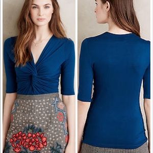 Anthropologie Deletta blue twisted front tee