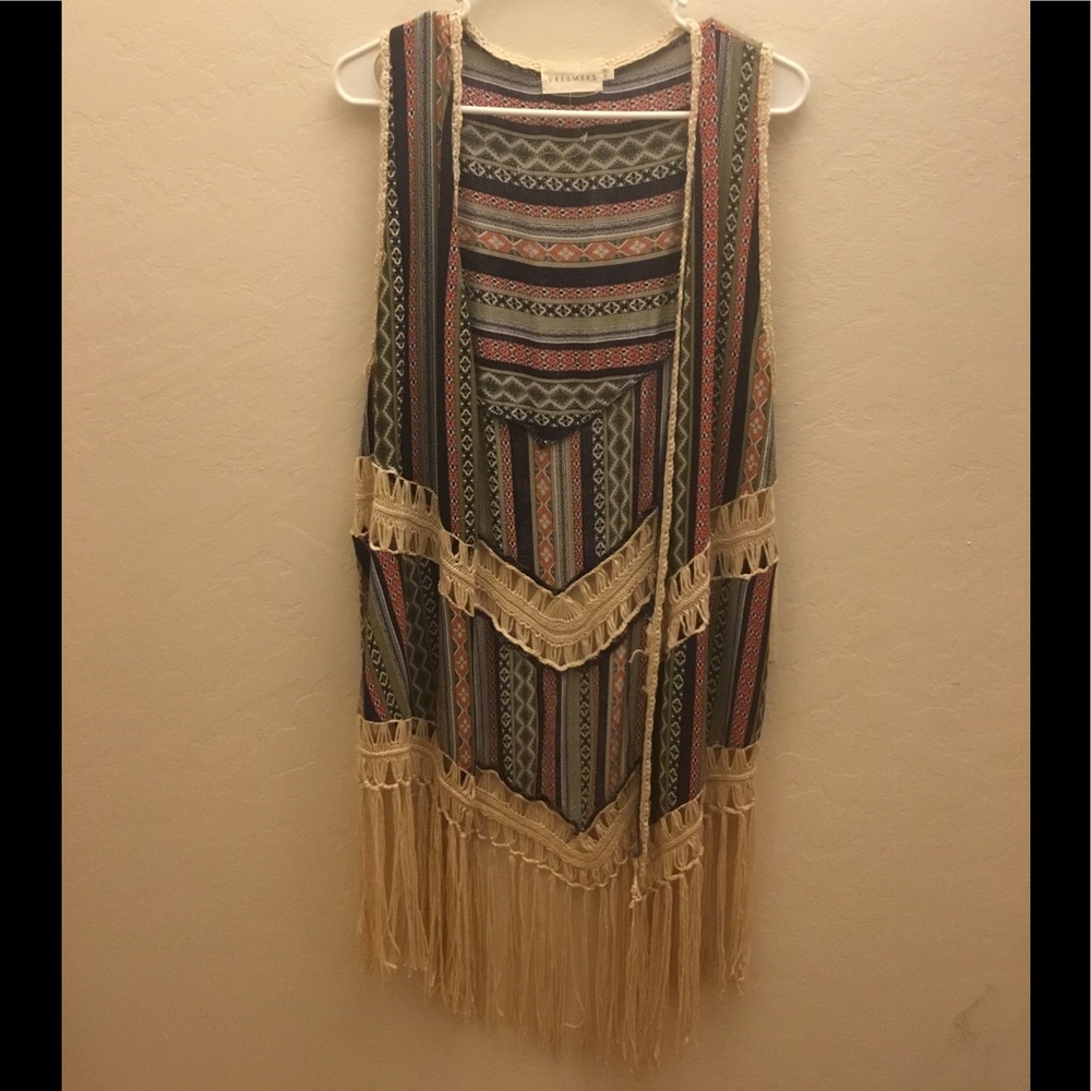 Boho fringe long vest