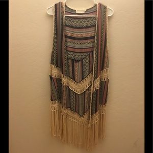 Boho fringe long vest