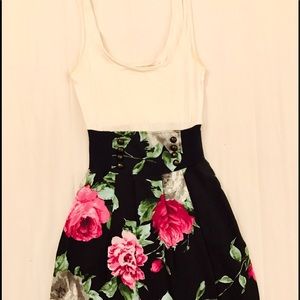 White Black Pink Floral Dress