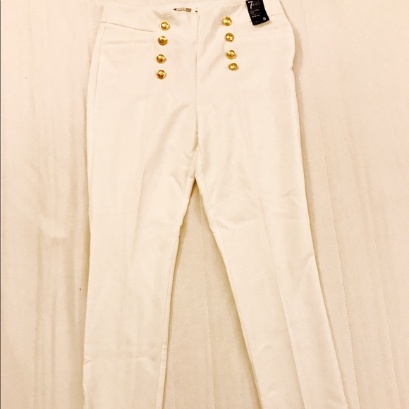 Never worn - Gold Buttoned Slim Fit White Pants - Picture 2 of 3