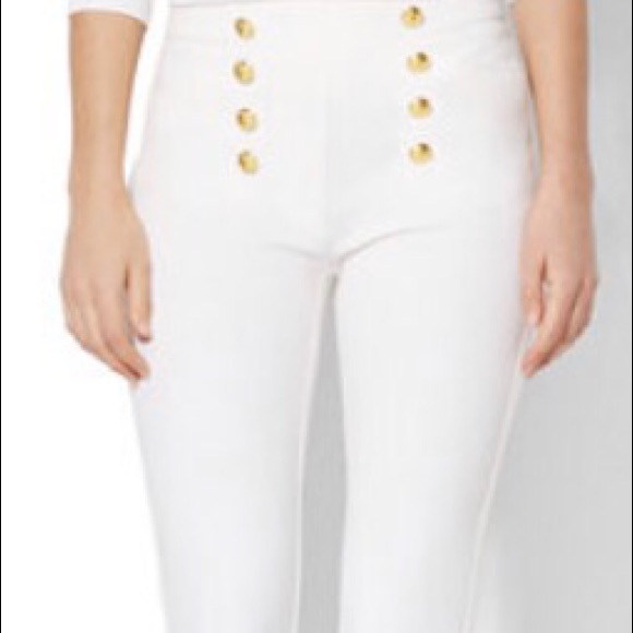 Never worn - Gold Buttoned Slim Fit White Pants - Picture 3 of 3