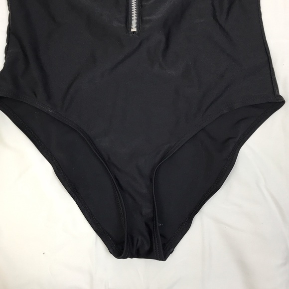 Black one piece swimming suit with zipper details - Picture 4 of 5