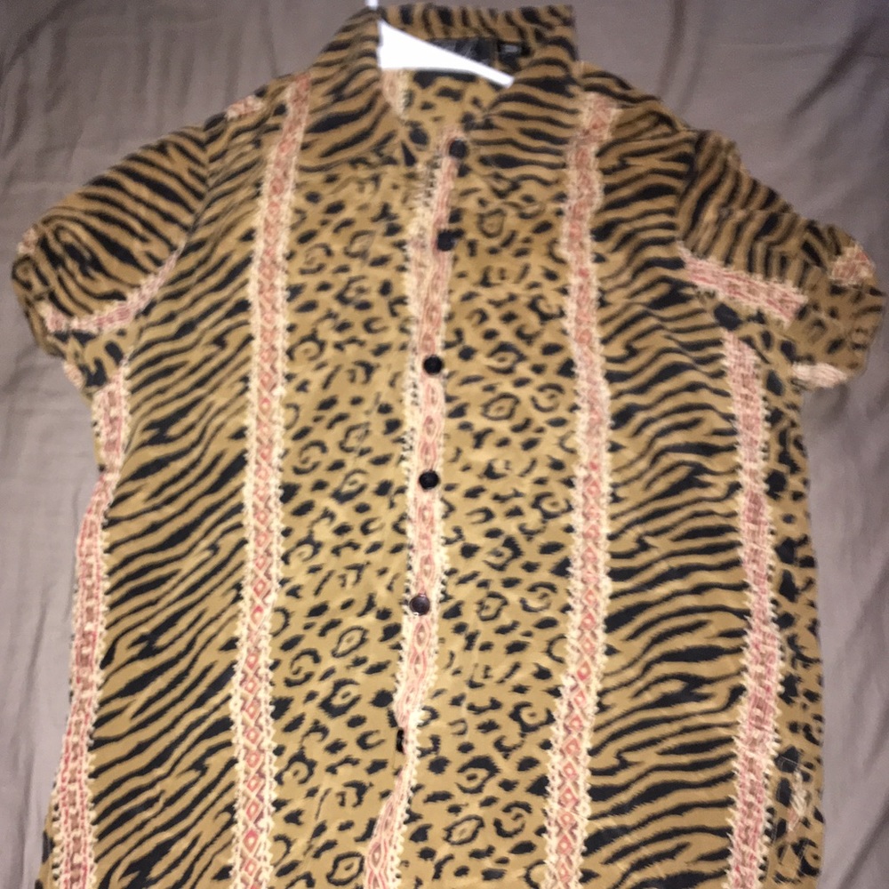 Vintage Striped African Animal Safari Button Up