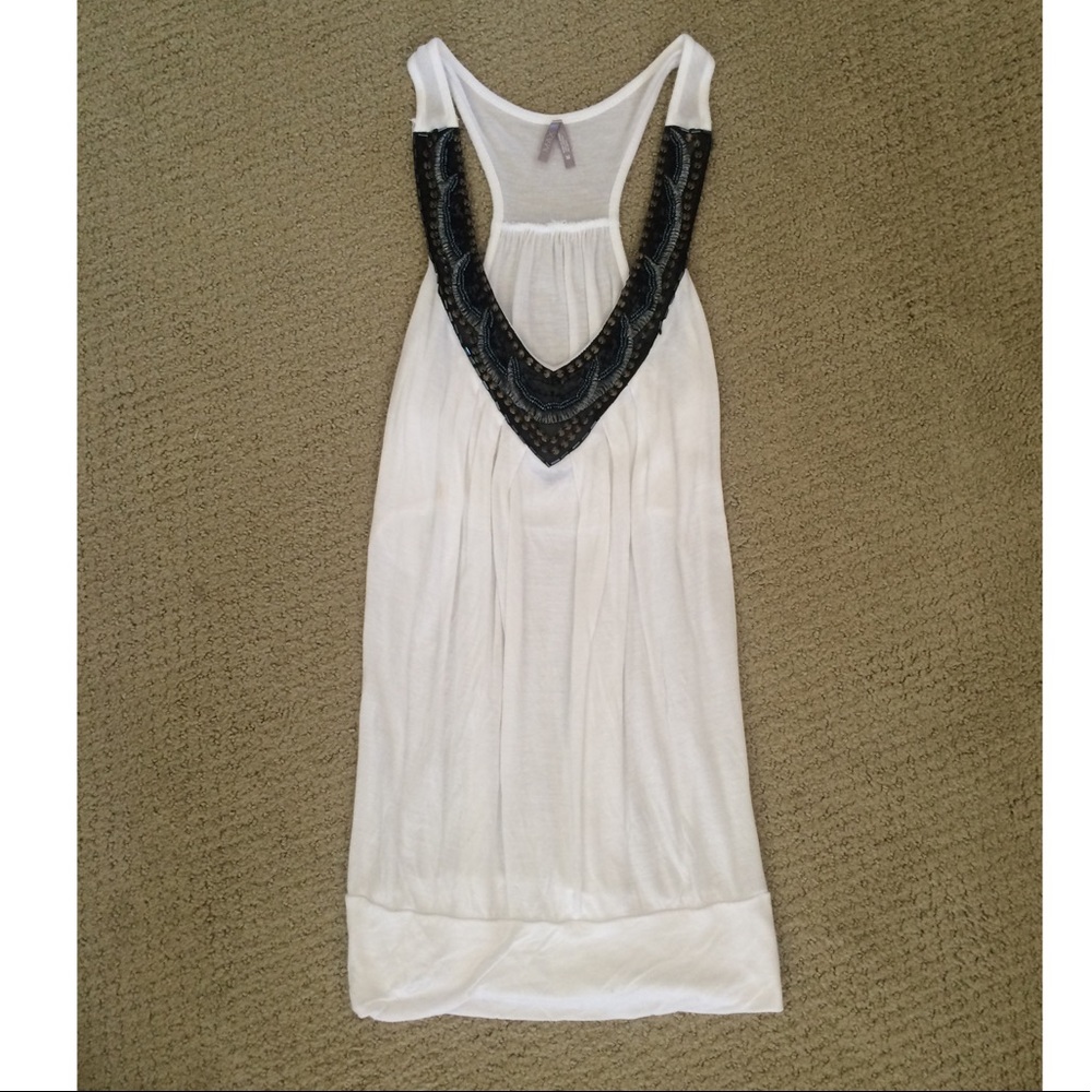 Beaded white V-neck Tank Top