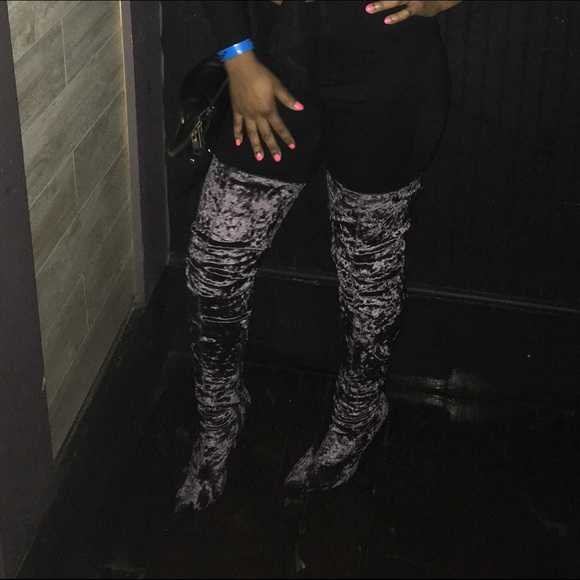 Purple/Pewter Suede OTK boots - Picture 3 of 4