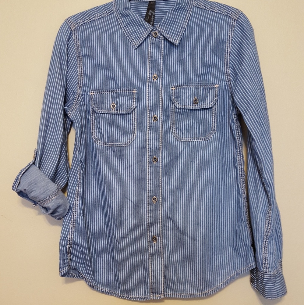 Seven7 pinstriped denim shirt