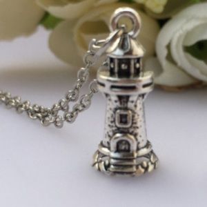 Adorable silver dainty lighthouse charm necklace
