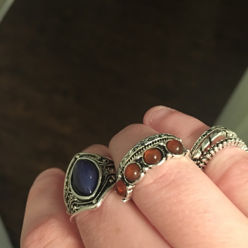 Cute 4 piece boho blue/orange ring set - Picture 3 of 3