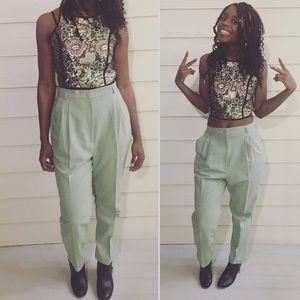 Green High Waisted Linen Pants