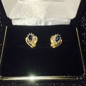 14K Yellow Gold Sapphire & Diamond Earrings