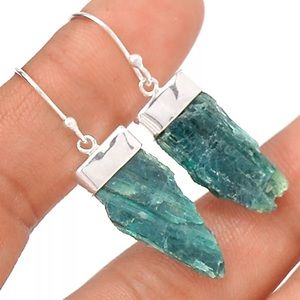 Rare blue & green Kyanite rough dangle earrings