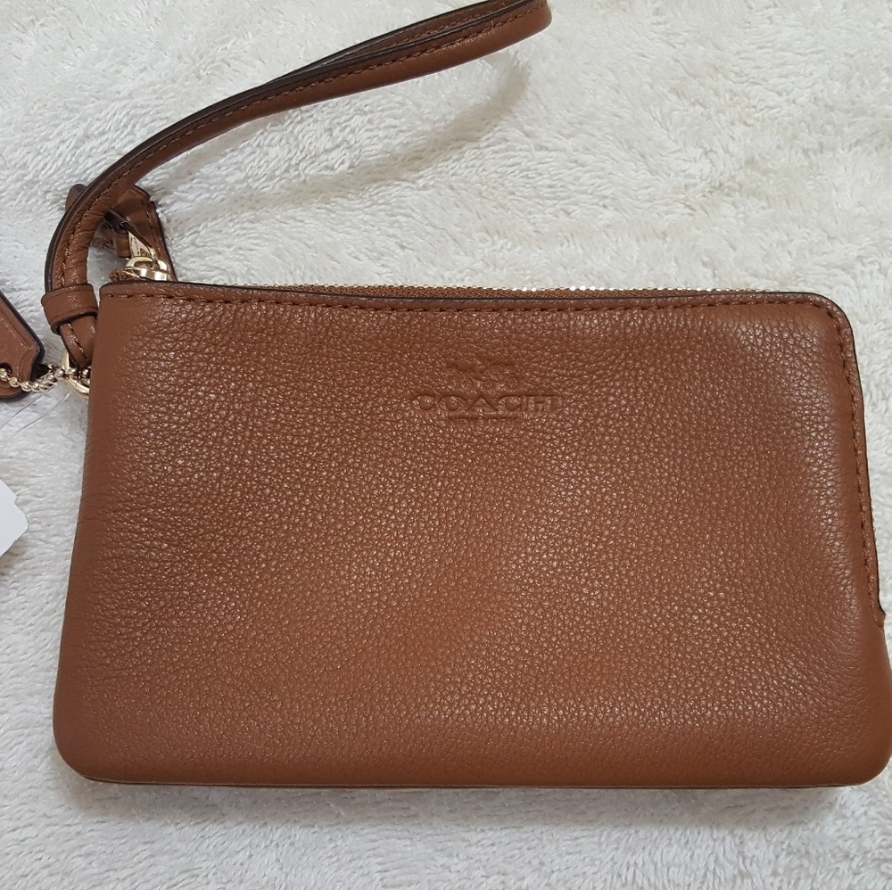 Coach double zip pebbled leather wallet wristlet