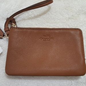 Coach double zip pebbled leather wallet wristlet
