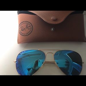 Ray Ban polarized aviators with blue flash/gold