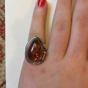 Sterling silver .925 Amber size 5 statement ring