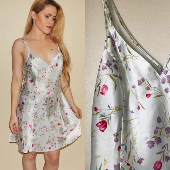 75 off Vintage Other Vtg 90s Floral Satin Silky Slip Dress Medium