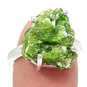 Stunning natural Emerald rough cut 925SS ring Sz 8