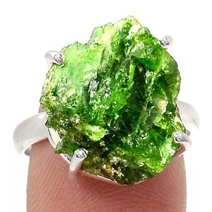 Stunning natural Emerald rough cut 925SS ring Sz 8