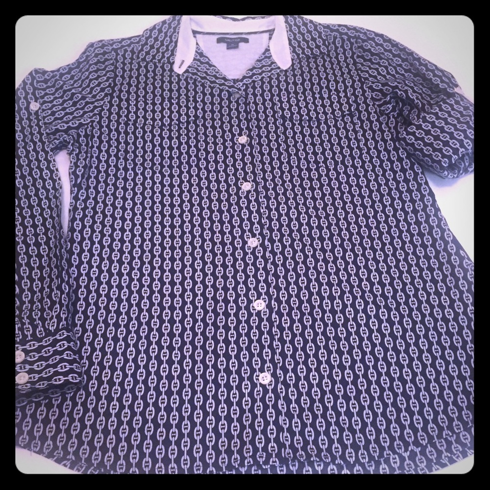 Nautica Navy Blue and White Blouse.