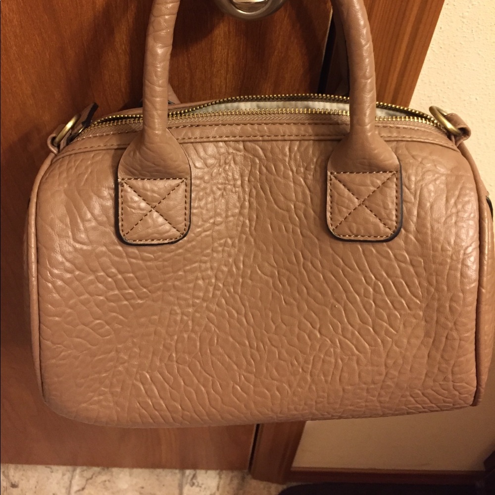 Taupe barrel purse w/ cross body strap