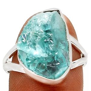 Gorgeous genuine Aquamarine rough cut 925SS ring