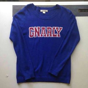 Adam Levine Blue Knit Varsity Crewneck  Sweater