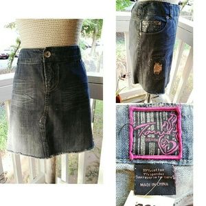 Distressed Jean Mini Skirt