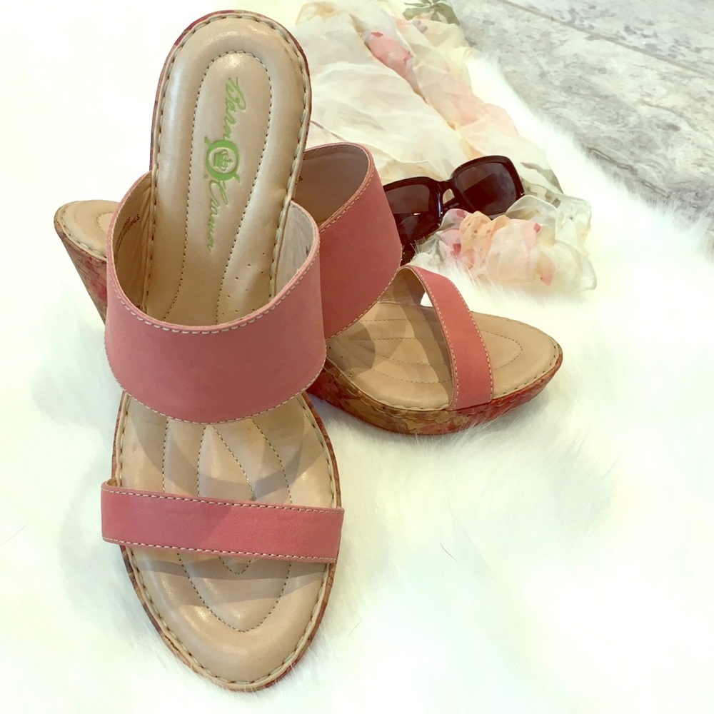 New Born pink floral wedge slide