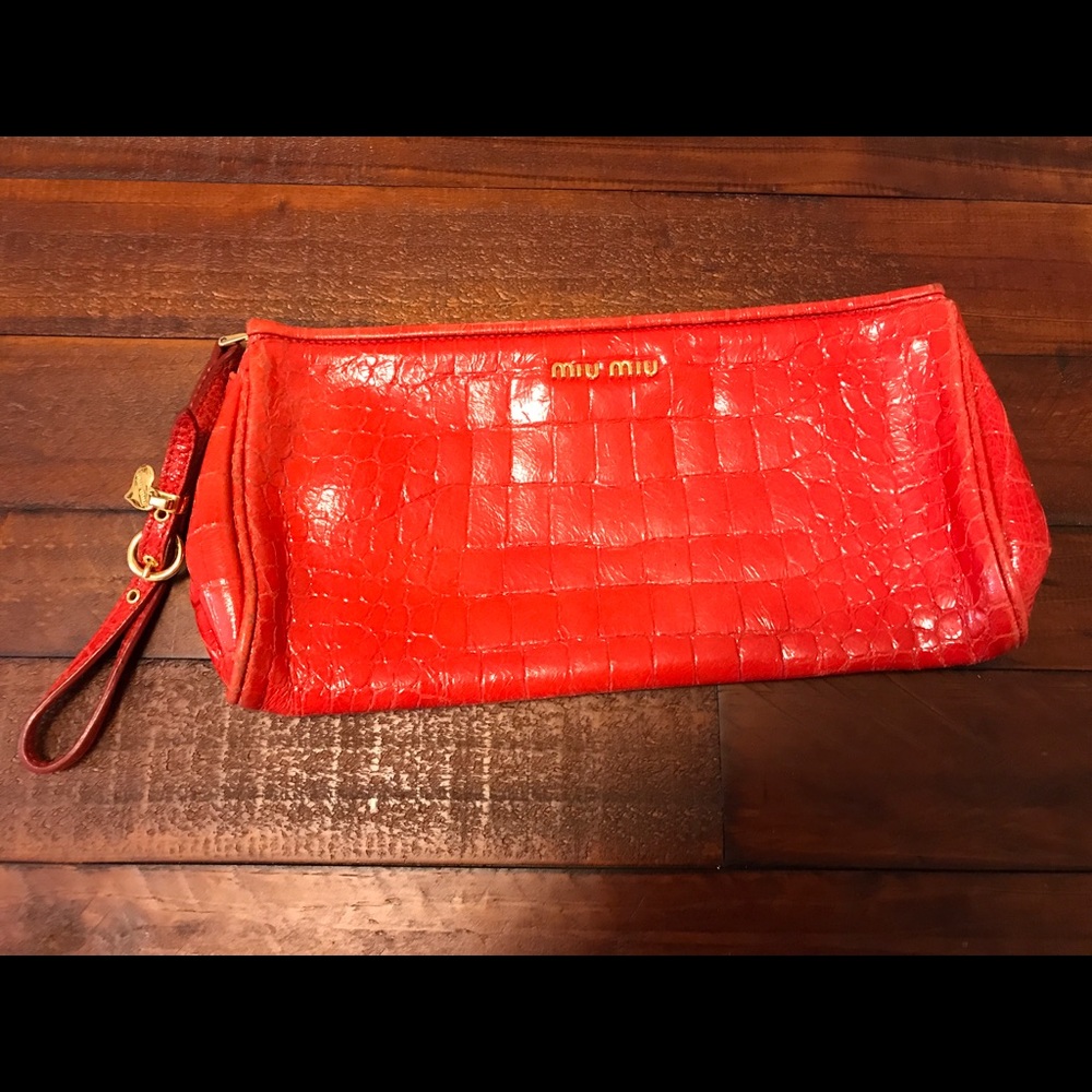 Authentic Miu Miu Embossed Leather Wristlet