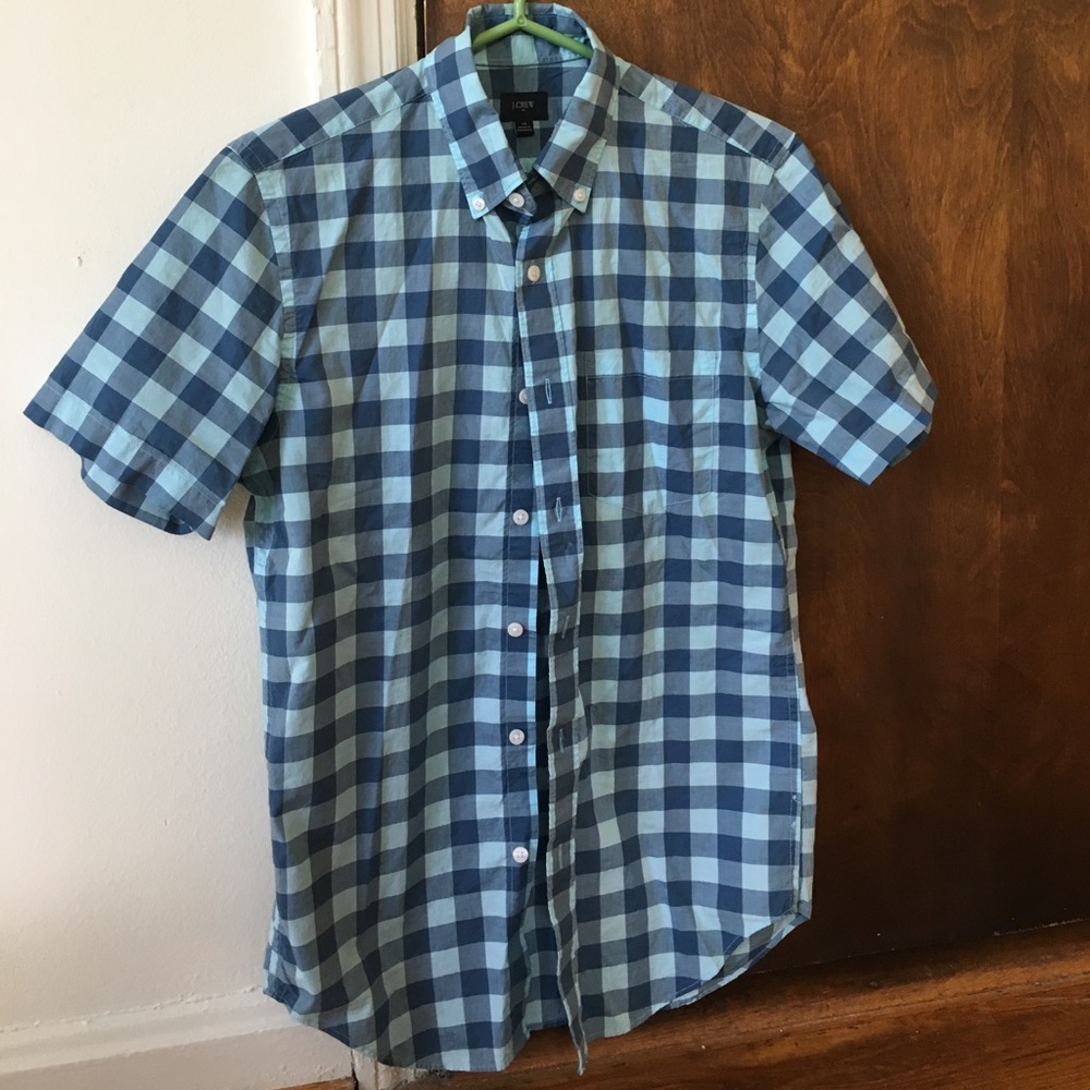 J Crew Blue Short Sleeve Button Up Shirt