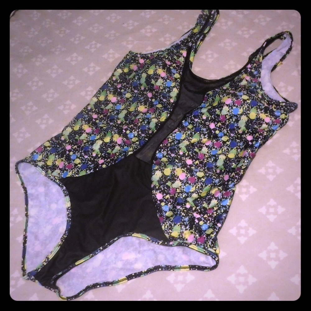 Paint spatter design one piece bathing suit