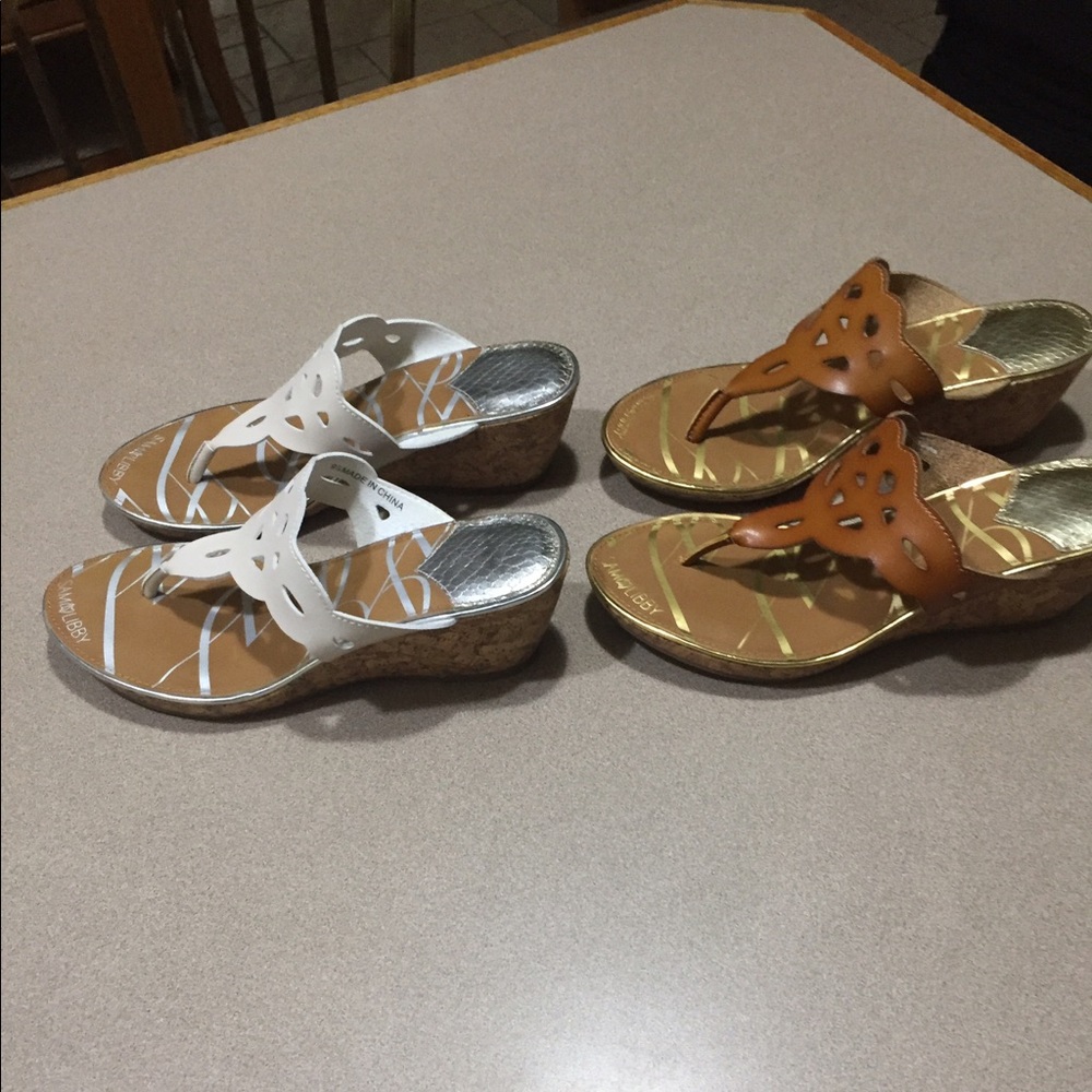 Sam Libby Cork heels with leather- white or carmel - Picture 2 of 6