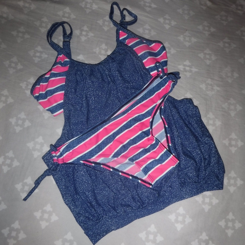 Jean & pink print tankini