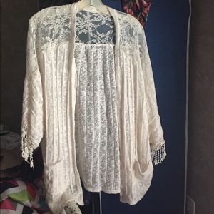 NWOT Kimono Cardigan with Lace Detail