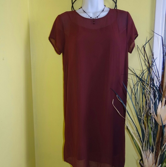 Forever 21 Burgundy Sheer Dress - Picture 1 of 6