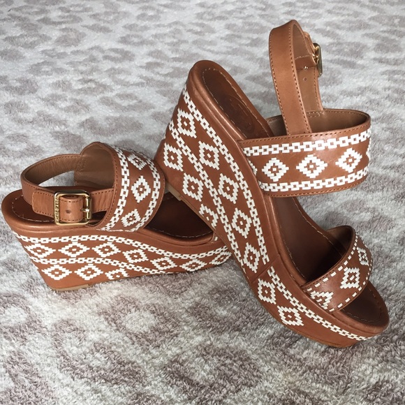 Tory Burch Shoes - Tory Burch Brown Leather Wedge White Wedges Sandal