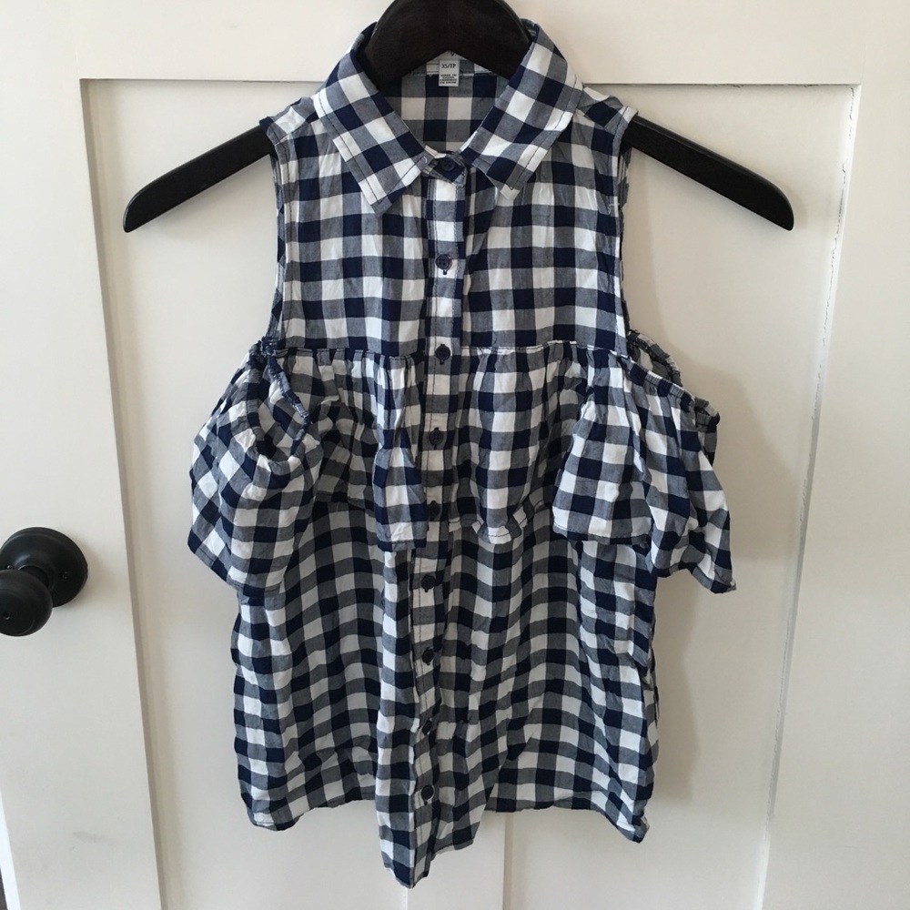 Love, fire cold shoulder gingham top