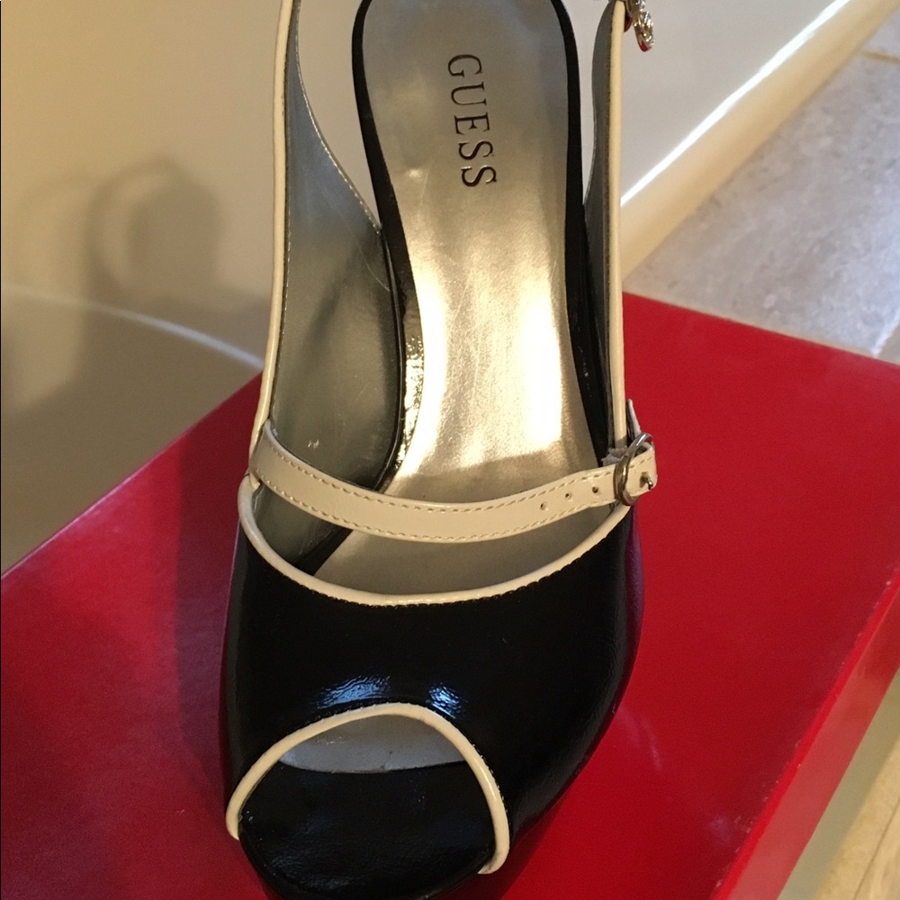 Guess black and white heels