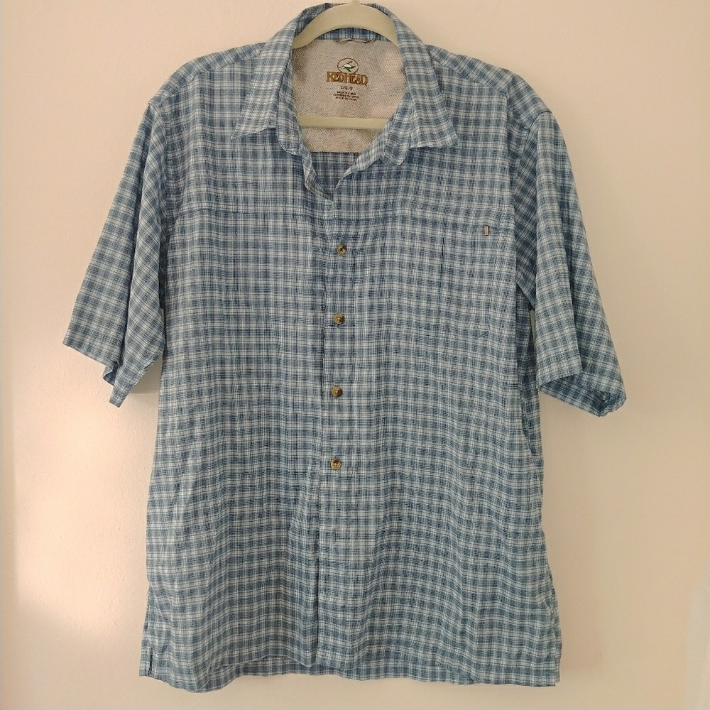 Mens blue plaid Large Redhead casual camp Shirt
