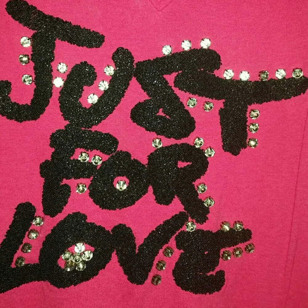 Pink, Black, Rhinestones, & Beads Top