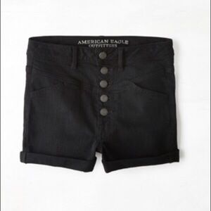 AEO high-waisted black jean shorts