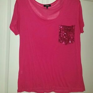 PINK TEE WITH SEQUIN POCKET