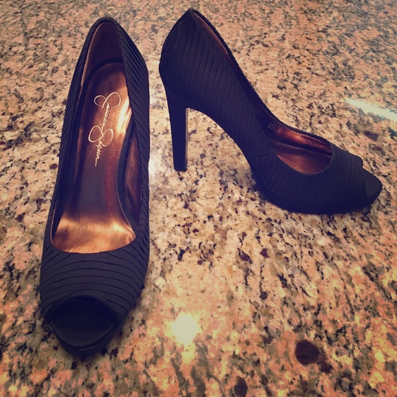 Jessica Simpson Black Satin Heels - Picture 1 of 6