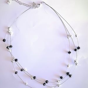NWOT three strand black & silver necklace