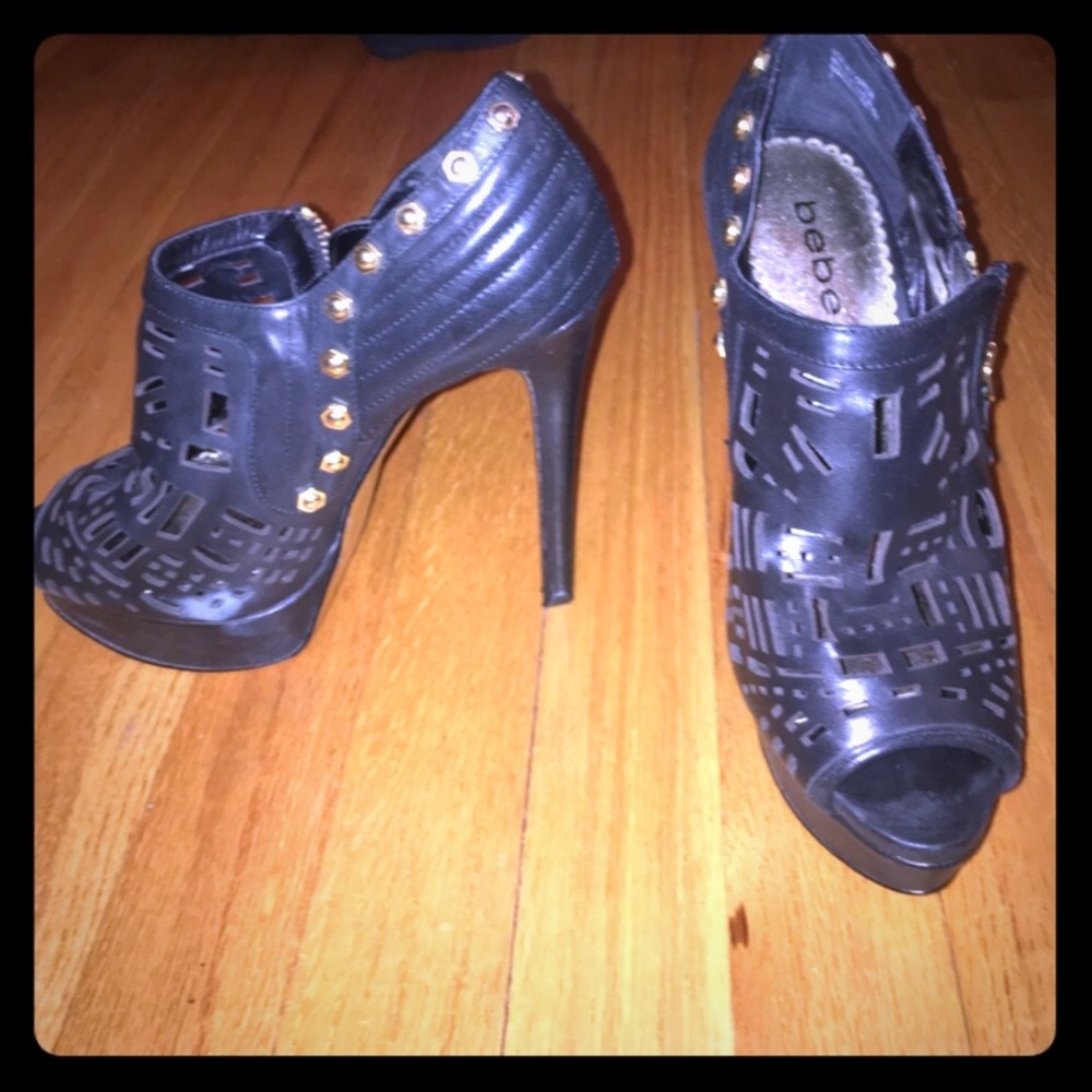 Black Leather Bebe Heels