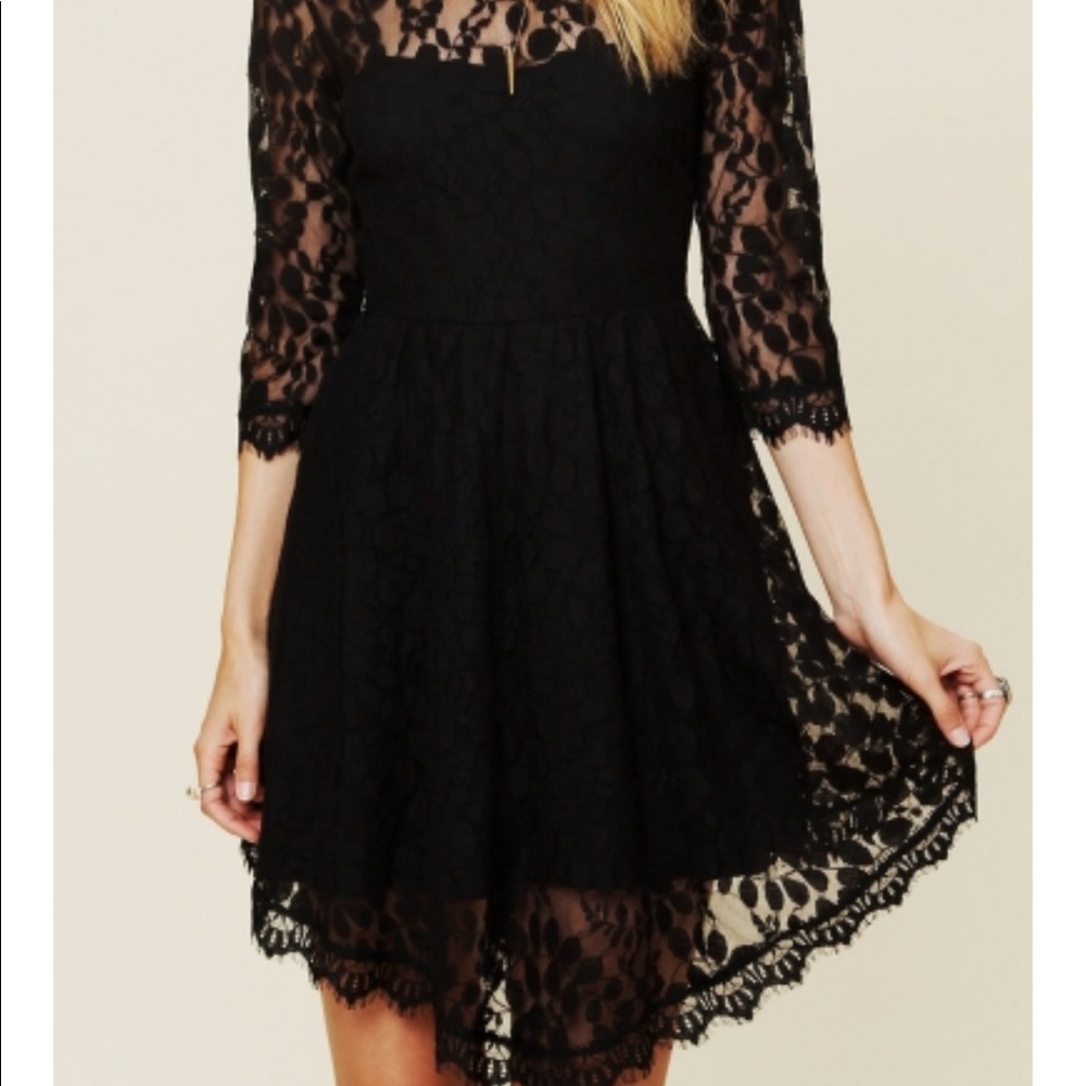 New Lace Half Sleeve Midi Asymmetric Dress