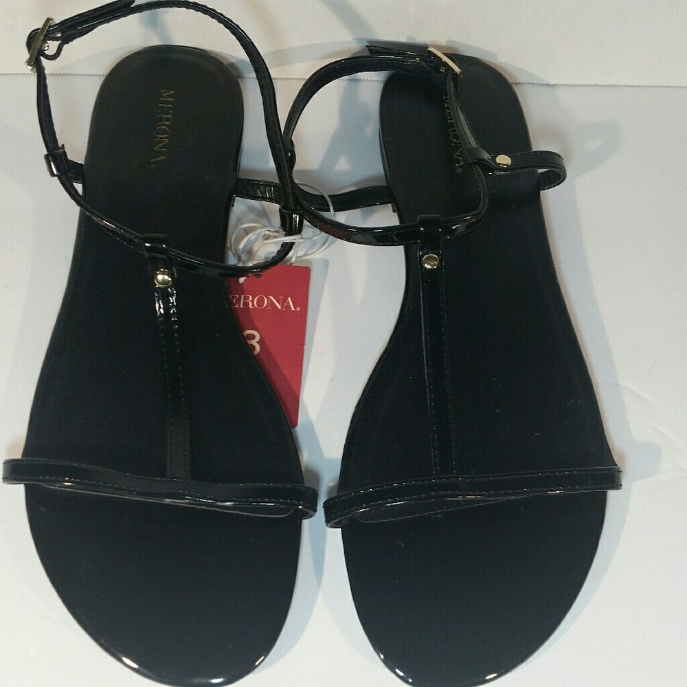 New Merona T-Strap Black Sandals Size 8