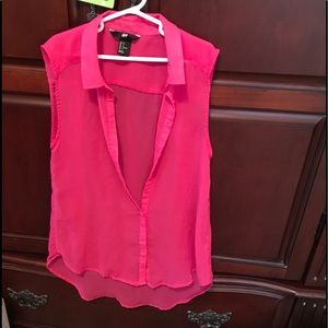Pink sheer collared tank