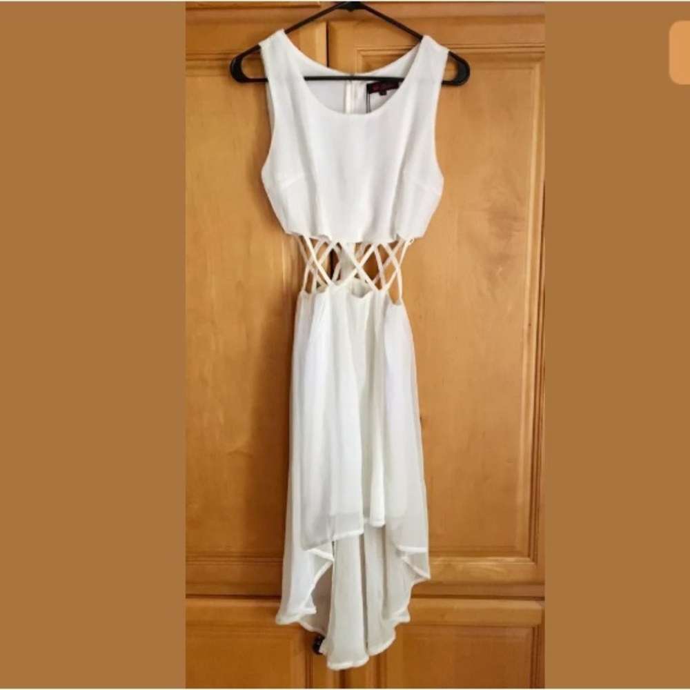 White High Low Dress with Cutout Waist